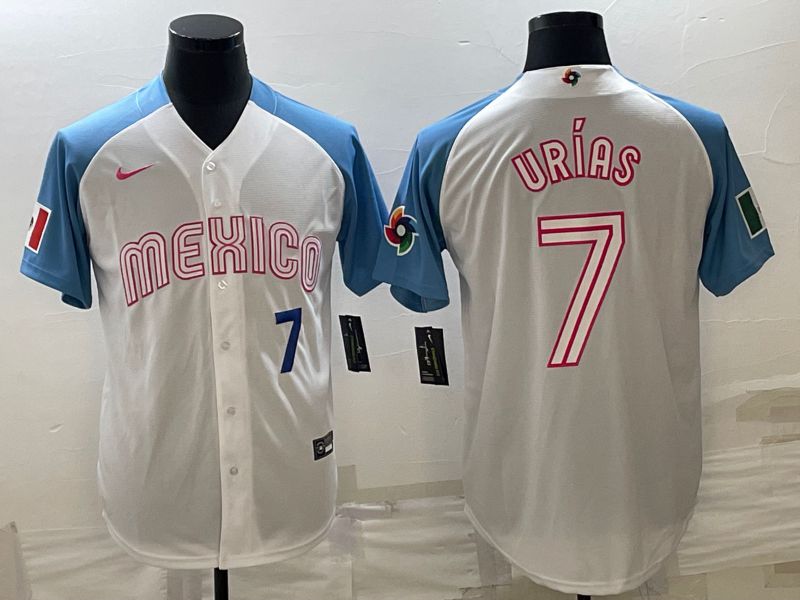 Men 2023 World Cub Mexico #7 Urias White blue Nike MLB Jersey8->more jerseys->MLB Jersey